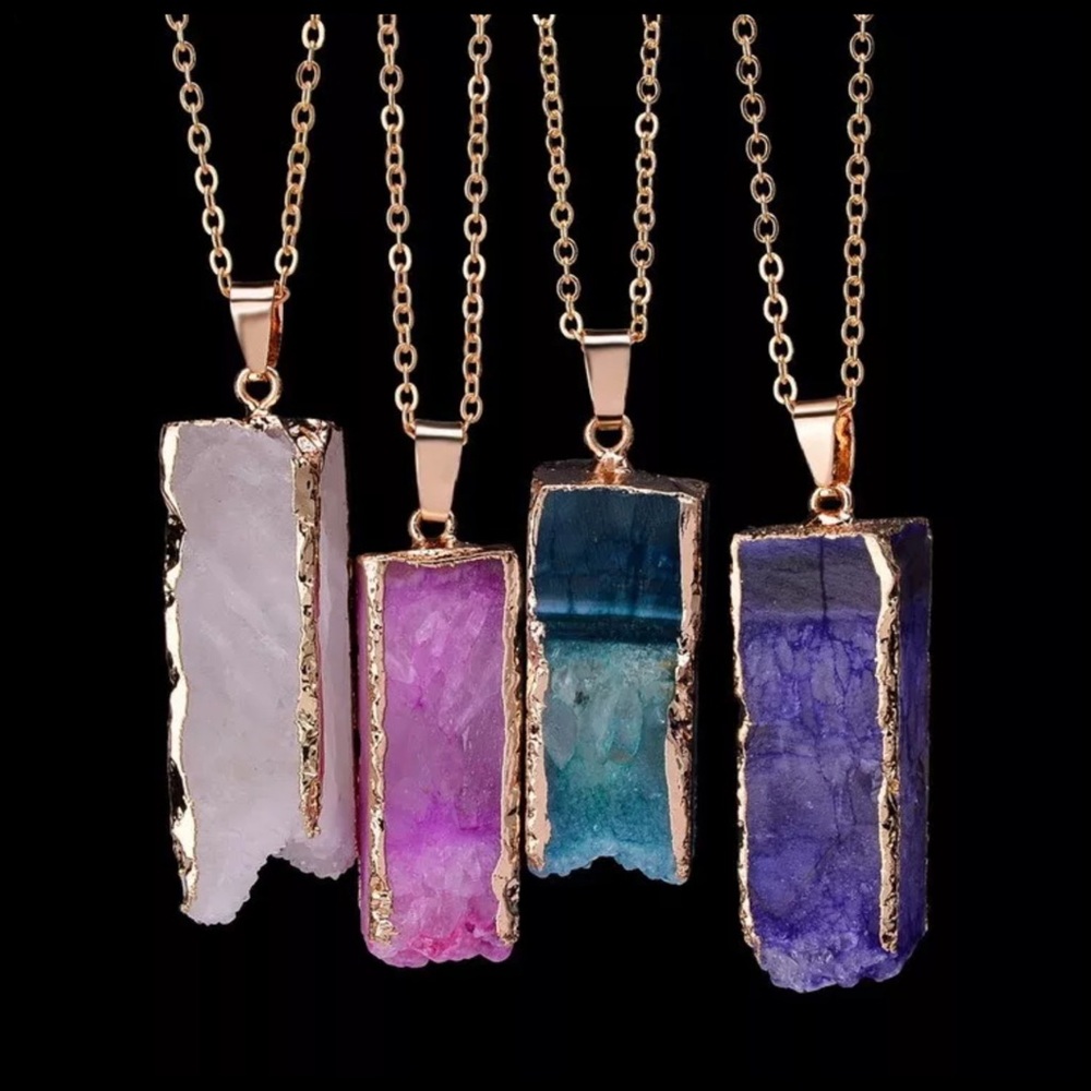 Natural Quartz Crystal Purple Gold Necklace - Picture 4 of 4